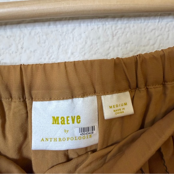 Anthropologie Maeve Tan Yellow Pleated Stripe Midi Skirt Womens Size M - Picture 8 of 11